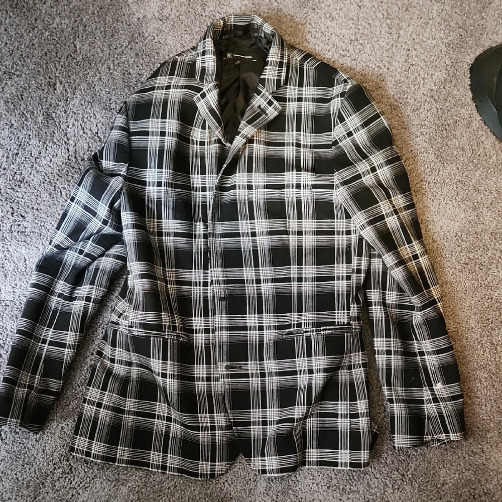INC International Concepts Black and White Plaid Suit Blazer